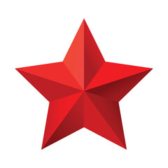 Red Christmas 3d Star glossy bright shine five angle star shape isolated on white Background. Icon for holiday design element.