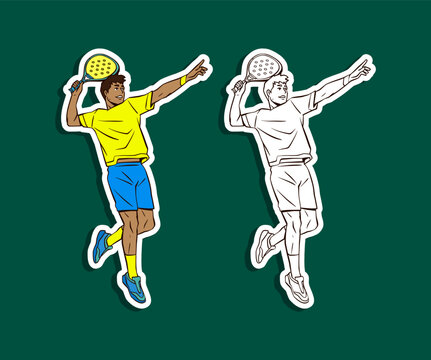 Dynamic Padel Player in Action Cartoon Illustration
