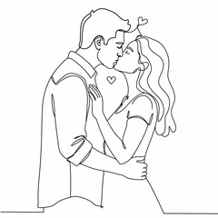 Line drawing of man and woman in love. Hugging, kissing couple in love. Valentine. Wedding logo. line art couple 