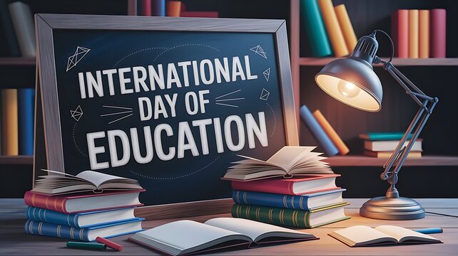 International day of education chalkboard and books