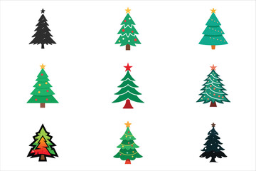 set of christmas trees vector illustration