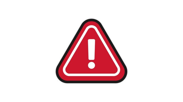 Red triangle exclamation warning animation with bold alert sign flat vector minimal design