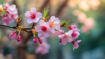 Obraz premium Delicate Pink Cherry Blossoms in Spring Sunlight
