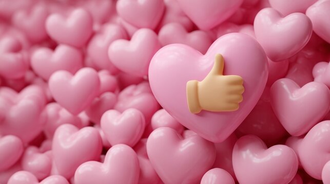 A pink heart with a thumbs up sign on it
