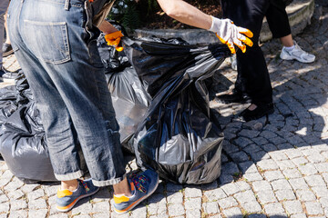 Volunteers collecting garbage from the city streets
