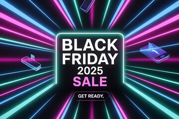 Black friday 2025 sale neon lights bursting with energy for modern shopping events