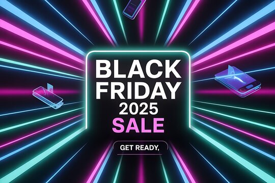 Black friday 2025 sale neon lights bursting with energy for modern shopping events - Powered by Adobe