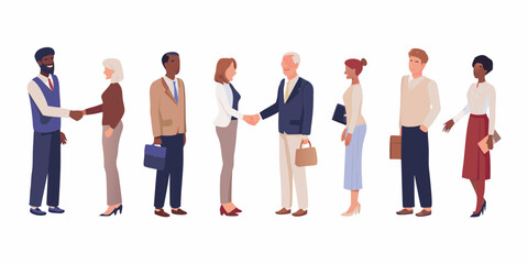 Fototapeta premium Diverse group of business professionals shaking hands and standing together in a line