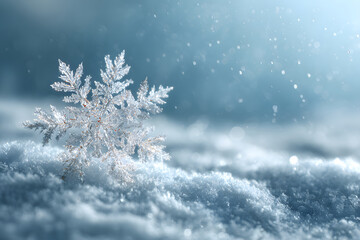 Crystal Snowflake Resting on Fresh Winter Snow