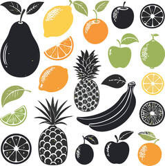 A Whimsical Assortment of Stylized Fruits in a Vibrant Pattern