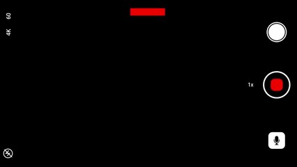 Horizontal 16:9 phone camera viewfinder recording screen. Features 4k 60fps data, record button, and other icons. For social media or ugc content