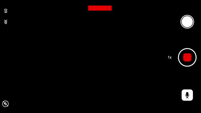 Horizontal 16:9 phone camera viewfinder recording screen. Features 4k 60fps data, record button, and other icons. For social media or ugc content