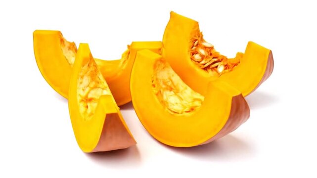 Pumpkin slices on white background.