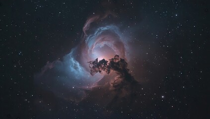 Majestic cosmic display showcasing vibrant celestial formations, swirling interstellar clouds with diverse color variations, illuminated by radiant starlight, set against a deep, dark backdrop,...