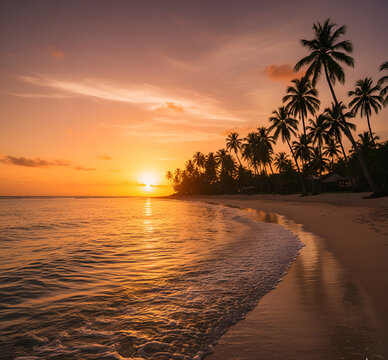 Golden Sunset on Tropical Beach &ndash; Peaceful Ocean Landscape