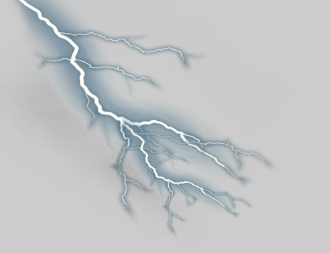 A bright white lightning bolt strikes across a grey background.