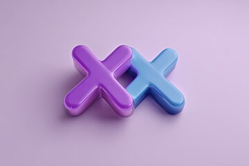 3D rendered image of two overlapping colorful "X" shapes on a purple background