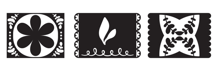 Mexican papel Picado collection with floral template . Design for cinco de mayo event. Cultural Celebrations. Vector illustration. EPS 10