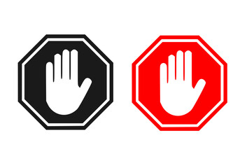 Obraz premium Red stop,black stop, hand block octagon sign or Adblock or do not enter or forbidden icon. vector png illustration. 