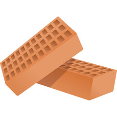 Two Red Bricks With Square Holes Stacked On A Transparent Background For Construction Industry And Building Materials Design