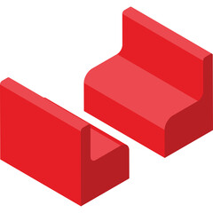 Two Red Isometric Seating Elements With A Transparent Background Ideal For Modern Interior Design Concepts