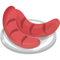 Two Red Grilled Sausages on a White Plate with a Transparent Background