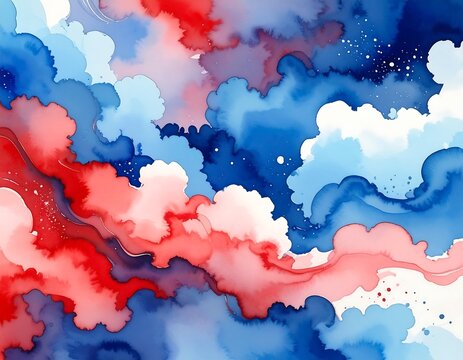 Abstract watercolor clouds swirl in red, white and blue hues - Powered by Adobe