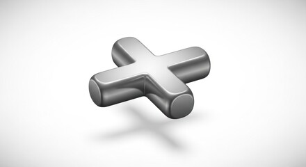 Obraz premium 3D Silver Metallic Plus Sign Symbol with Rounded Edges on a White Background