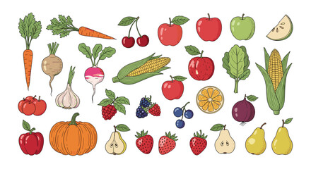 Assortment of Fresh Fruits and Vegetables Collection.