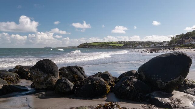 Timelapse of the ocean waves in Cushendall, Northern Ireland on Cushendall Beach along the Causeway Coast
