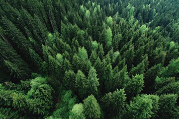 Lush Green Forest Canopy Bird's Eye View Evergreen Trees Verdant Landscape Sunny Day Environment Conservation Dense Foliage Nature Outdoors Aerial