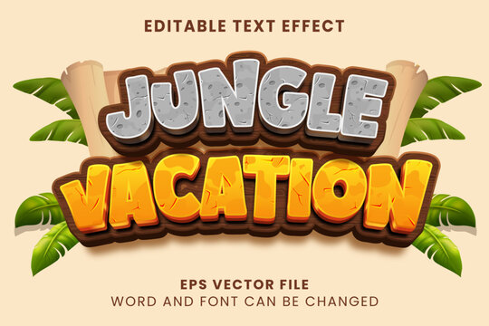 Jungle vacation forest zoo game theme 3d editable vector text effect