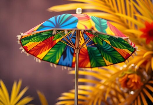 Small colorful cocktail umbrella, vibrant tropical decoration, decoration, decor