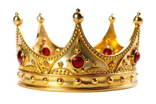 Gold crown with red jewels on it