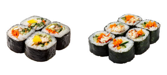 Assorted Fresh Sushi Rolls and Kimbap isolated on a transparent background