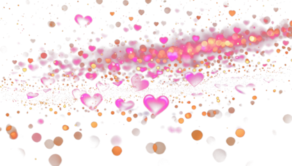 Glowing pink hearts bokeh gold sparkles transparent Valentine