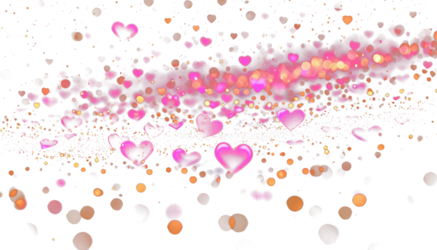 Glowing pink hearts bokeh gold sparkles transparent Valentine