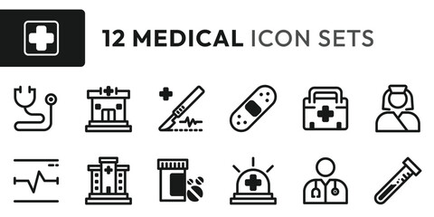 Medical, Icon, Stethoscope, Hospital, Clinic, Heart Rate, Medicine, Sets, Bandage, Emergency, Medkit, Doctor, Nurse, Labs, Icon Sets