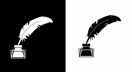 Quill Pen and Inkwell Icon Set - Writing and Literature Symbol