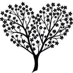 Fototapeta premium Black silhouette of a cherry blossom tree with delicate branches and flowers. Perfect for spring designs, Japanese themes, nature logos, wellness brands, and minimalist illustrations.