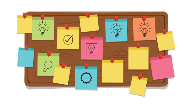 Brainstorming for business ideas and to-do list on a colorful sticky note board for planning, project management, and goal setting