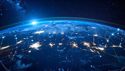 Global Network Connections on Earth at Night with City Lights