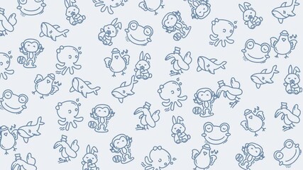 Cute animal pattern animation with blue doodles suitable for kids' design, education theme, website backgrounds, and stationery. - Powered by Adobe