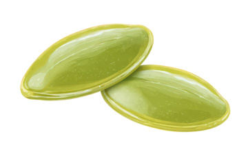 Close Up of Two Green Seed Pods Against a Black Transparent Background