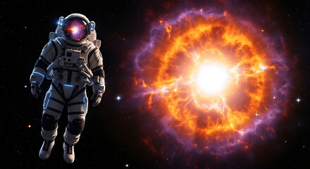 Astronaut Exploration Vector Illustration in Cosmic Nebula