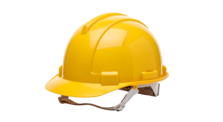 Yellow hard hat isolated on transparent background, providing essential head protection for construction workers and industrial personnel