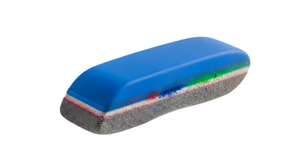 Blue whiteboard eraser isolated on transparent background, essential tool for cleaning and maintaining whiteboards in classrooms or offices