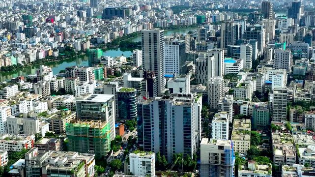 Cinematic Aerial view of Elegant Dhaka Skyline Centered Around luxury Gulshan