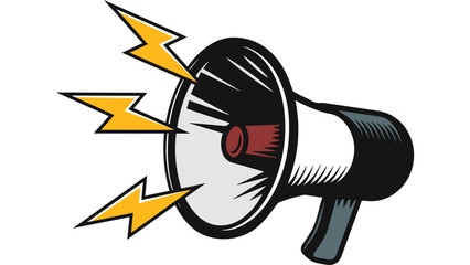 A black and white vector illustration of a cartoon shark with a fish hook and a megaphone loudly announcing a business success concept