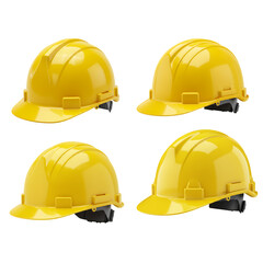 Yellow Construction Hard Hats Representing Safety and Protection for Workers Isolated on Transparent Background
